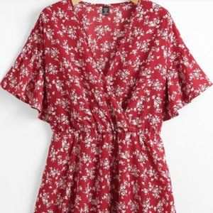 SHEIN Surplice Neck Floral Print Flutter Sleeve A-Line Dress Size M